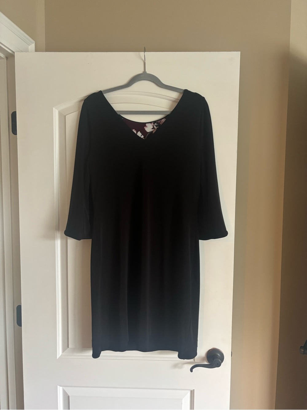 White House Black Market Black V-Neck Dress reversible with Subtle Floral Lining